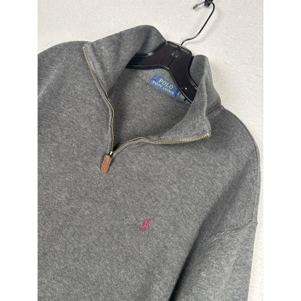 Polo Ralph Lauren Sweater Mens Large Gray Cotton 1/4 Zip Mock Neck Knit Pullover